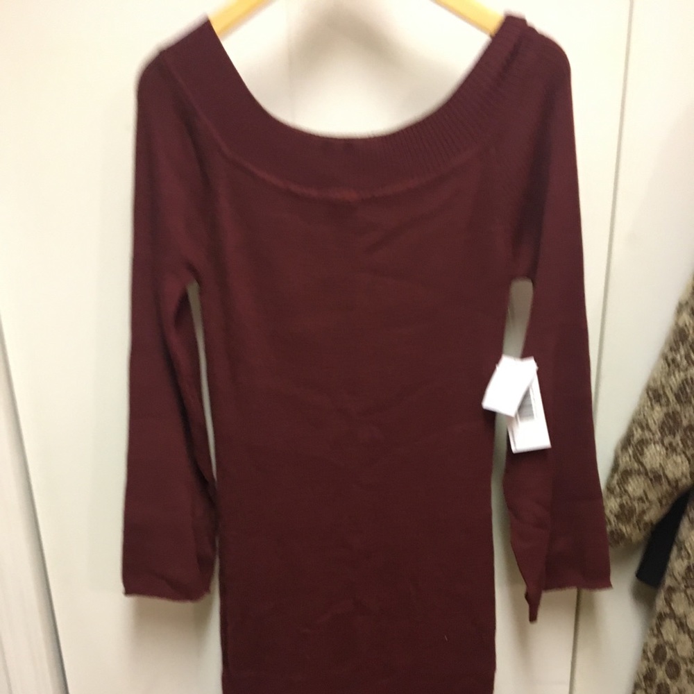 Burgundy off the shoulder sweater dress